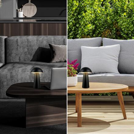 BRILONER Fungo Mini LED stolní lampička bezdrátová IP44, stmívatelné, dotykový vypínač, černá 7520015