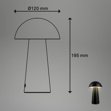 BRILONER Fungo Mini LED stolní lampička bezdrátová IP44, stmívatelné, dotykový vypínač, černá 7520015