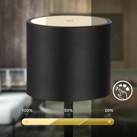 BRILONER Sigo LED stolní lampička bezdrátová IP44, stmívatelné, s nabíjecí základnou, černá 7521015