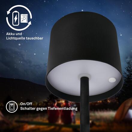 BRILONER Sigo LED stolní lampička bezdrátová IP44, stmívatelné, s nabíjecí základnou, černá 7521015