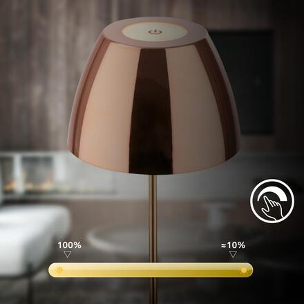 BRILONER Serina LED bezdrátová stolní lampička IP44, stmívatelná, dotykový vypínač, měď 7522013