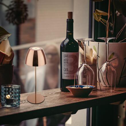 BRILONER Serina LED bezdrátová stolní lampička IP44, stmívatelná, dotykový vypínač, měď 7522013