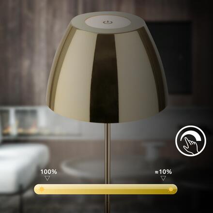 BRILONER Serina LED bezdrátová stolní lampička IP44, stmívatelná, dotykový vypínač, zlatá 7522017