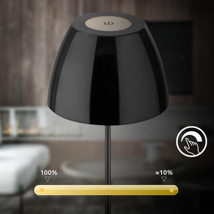 BRILONER Serina LED bezdrátová stolní lampička IP44, stmívatelná, dotykový vypínač, černá/chrom 7522018