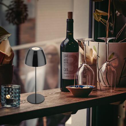 BRILONER Serina LED bezdrátová stolní lampička IP44, stmívatelná, dotykový vypínač, černá/chrom 7522018