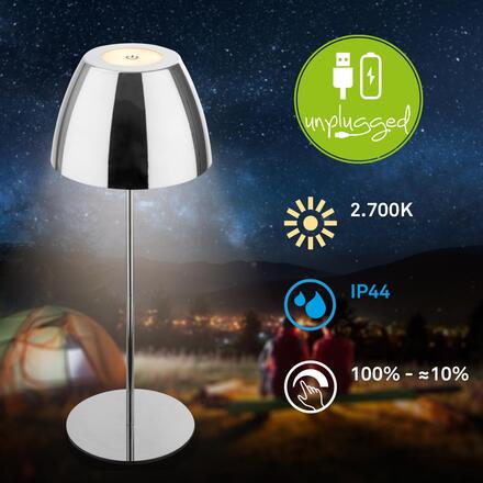 BRILONER Serina LED bezdrátová stolní lampička IP44, stmívatelná, dotykový vypínač, chrom 7522118