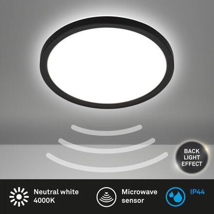 BRILONER Move LED stropní svítidlo s pohybové čidlo, přímé a nepřímé osvětlení, IP44, černá 7524415