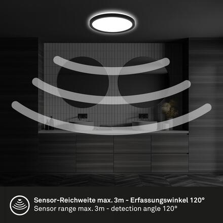 BRILONER Move LED stropní svítidlo s pohybové čidlo, přímé a nepřímé osvětlení, IP44, černá 7524415