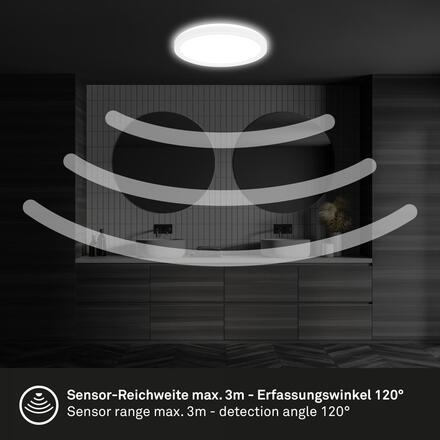 BRILONER Move LED stropní svítidlo IP44, přímé a nepřímé osvětlení, pohybové čidlo, kruhové 24 cm, bílé 7524416