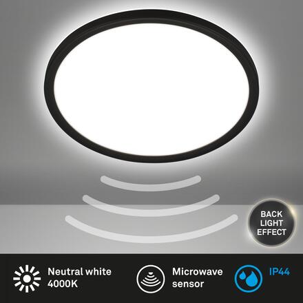 BRILONER Move LED stropní svítidlo IP44, přímé a nepřímé osvětlení, pohybové čidlo, černá 7525415