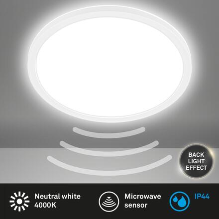 BRILONER Move LED stropní svítidlo IP44, přímé a nepřímé osvětlení, pohybové čidlo, kruhové 29 cm, bílé 7525416