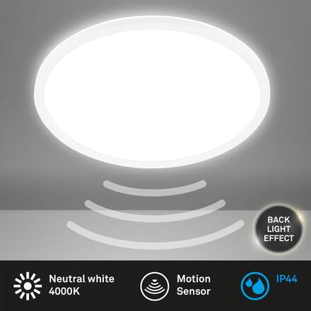 BRILONER Move LED stropní svítidlo IP44, přímé a nepřímé osvětlení, pohybové čidlo, kruhové 42 cm, bílé 7526416