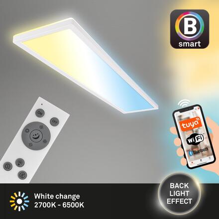 BRILONER Tava LED stropní svítidlo 98cm, Smart, ovládání hlasem nebo v aplikaci, dálkové ovládání, bílé 7530016