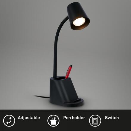 BRILONER Pahu lampička na psací stůl, nastavitelné, stojan na tužky, černá 7534015