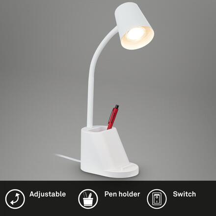 BRILONER Pahu lampička na psací stůl, nastavitelné, stojan na tužky, bílá 7534016