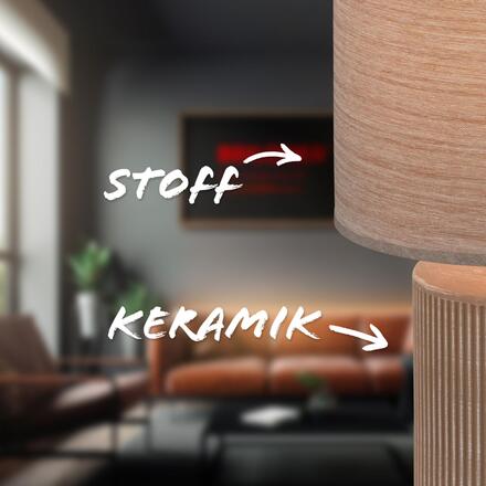 BRILONER Ino stolní lampička, látkové stínidlo, keramický podstavec, 22x37,5 cm (DxH), hnědé 7539011