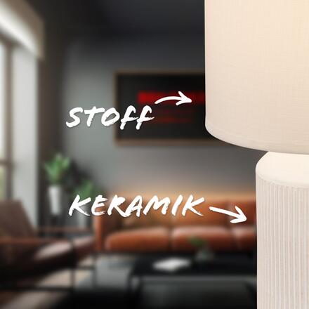 BRILONER Ino stolní lampička, látkové stínidlo, keramický podstavec, 22x37,5 cm (DxH), bílé 7539016