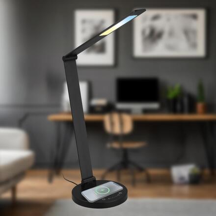 BRILONER Cuma LED lampa na psací stůl, bezdrátové nabíjení telefonu, stmívatelná, černá 7543015