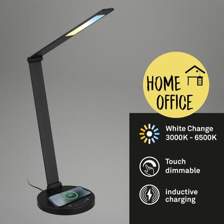 BRILONER Cuma LED lampa na psací stůl, bezdrátové nabíjení telefonu, stmívatelná, černá 7543015