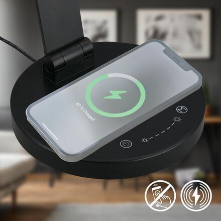 BRILONER Cuma LED lampa na psací stůl, bezdrátové nabíjení telefonu, stmívatelná, černá 7543015