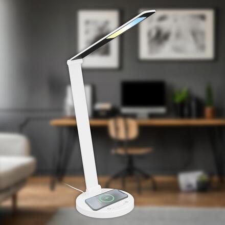 BRILONER Cuma LED lampa na psací stůl, bezdrátové nabíjení telefonu, stmívatelná, bílá 7543016