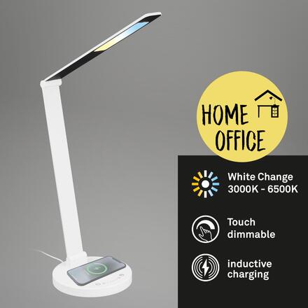 BRILONER Cuma LED lampa na psací stůl, bezdrátové nabíjení telefonu, stmívatelná, bílá 7543016