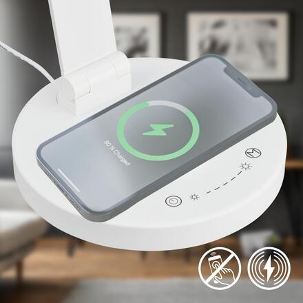 BRILONER Cuma LED lampa na psací stůl, bezdrátové nabíjení telefonu, stmívatelná, bílá 7543016