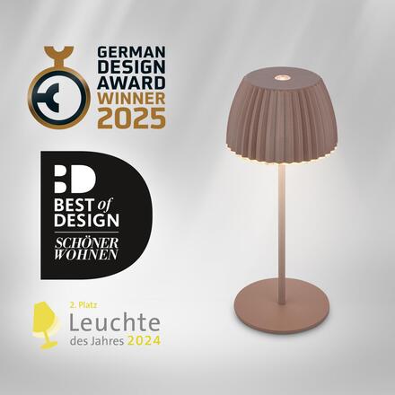 BRILONER Nabíjecí stolní lampa Riffle Mini - 20 cm, 1,5W, 150lm, LED, stmívatelné, dotykový vypínač, hnědé 7552010