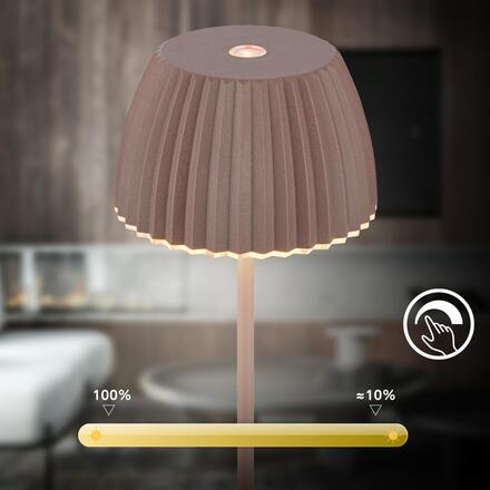 BRILONER Nabíjecí stolní lampa Riffle Mini - 20 cm, 1,5W, 150lm, LED, stmívatelné, dotykový vypínač, hnědé 7552010