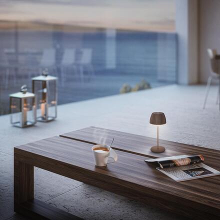 BRILONER Nabíjecí stolní lampa Riffle Mini - 20 cm, 1,5W, 150lm, LED, stmívatelné, dotykový vypínač, hnědé 7552010