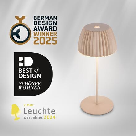 BRILONER Nabíjecí stolní lampa Riffle Mini - 20 cm, 1,5W, 150lm, bezdrátová, LED, stmívatelné, dotykový vypínač, béžová 7552011