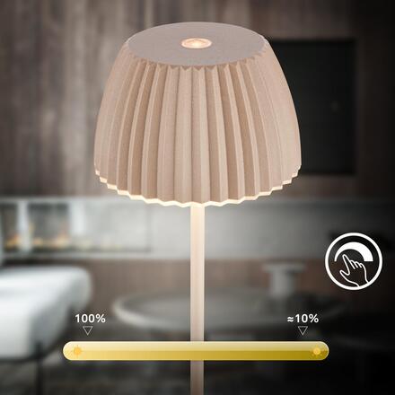 BRILONER Nabíjecí stolní lampa Riffle Mini - 20 cm, 1,5W, 150lm, bezdrátová, LED, stmívatelné, dotykový vypínač, béžová 7552011