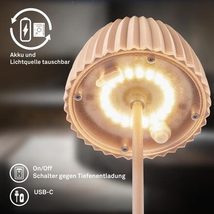 BRILONER Nabíjecí stolní lampa Riffle Mini - 20 cm, 1,5W, 150lm, bezdrátová, LED, stmívatelné, dotykový vypínač, béžová 7552011