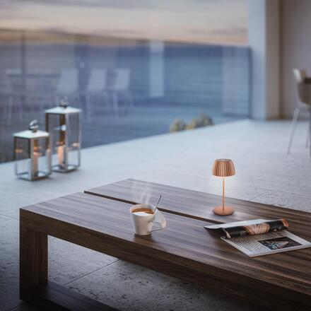 BRILONER Nabíjecí stolní lampa Riffle Mini - 20 cm, 1,5W, 150lm, bezdrátová, LED, stmívatelné, dotykový vypínač, měď 7552013