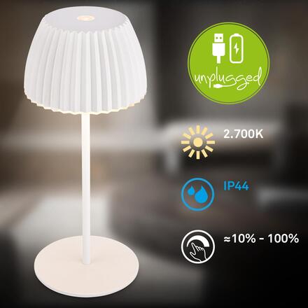 BRILONER Nabíjecí stolní lampa Riffle Mini - 20 cm, 1,5W, 150lm, bezdrátová, LED, stmívatelné, dotykový vypínač, bílé 7552016