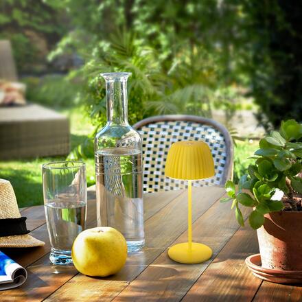 BRILONER Nabíjecí stolní lampa Riffle Mini - 20 cm, 1,5W, 150lm, bezdrátová, LED, stmívatelné, dotykový vypínač, žlutá 7552017