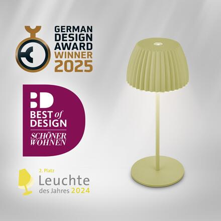 BRILONER Nabíjecí stolní lampa Riffle Mini - 20 cm, 1,5W, 150lm, bezdrátová, LED, stmívatelné, dotykový vypínač, zelená 7552019