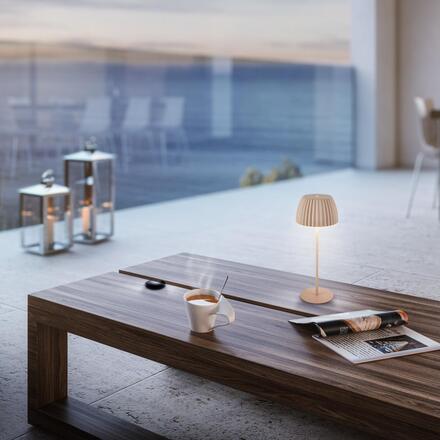 BRILONER Nabíjecí stolní lampa Riffle - 36,5 cm, 2W, 200lm, IP44, bezdrátová, LED, stmívatelná, dotykový vypínač, béžová 7553011