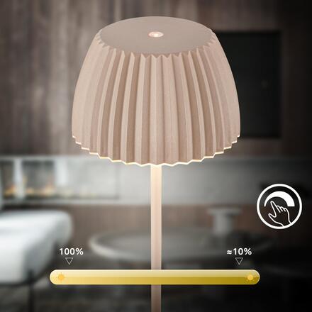 BRILONER Nabíjecí stolní lampa Riffle - 36,5 cm, 2W, 200lm, IP44, bezdrátová, LED, stmívatelná, dotykový vypínač, béžová 7553011