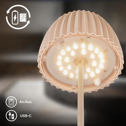 BRILONER Nabíjecí stolní lampa Riffle - 36,5 cm, 2W, 200lm, IP44, bezdrátová, LED, stmívatelná, dotykový vypínač, béžová 7553011