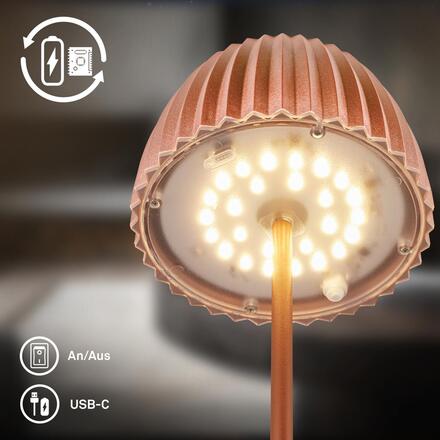 BRILONER Nabíjecí stolní lampa Riffle - 36,5 cm, 2W, 200lm, IP44, bezdrátová, LED, stmívatelná, dotykový vypínač, měď 7553013