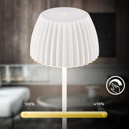 BRILONER Nabíjecí stolní lampa Riffle - 36,5 cm, 2W, 200lm, IP44, bezdrátová, LED, stmívatelná, dotykový vypínač, bílé 7553016