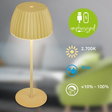 BRILONER Nabíjecí stolní lampa Riffle - 36,5 cm, 2W, 200lm, IP44, bezdrátová, LED, stmívatelná, dotykový vypínač, zelená 7553019