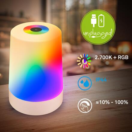 BRILONER Nubsi stolní lampička - 2,8W, 280lm, nabíjecí, LED, stmívatelné, RGB+W, béžová mat 7554011