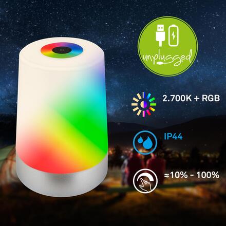 BRILONER Nubsi stolní lampička - 2,8W, 280lm, nabíjecí, LED, stmívatelné, RGB+W, matný chrom 7554014