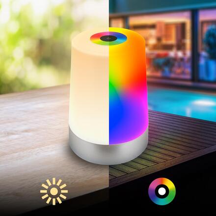 BRILONER Nubsi stolní lampička - 2,8W, 280lm, nabíjecí, LED, stmívatelné, RGB+W, matný chrom 7554014