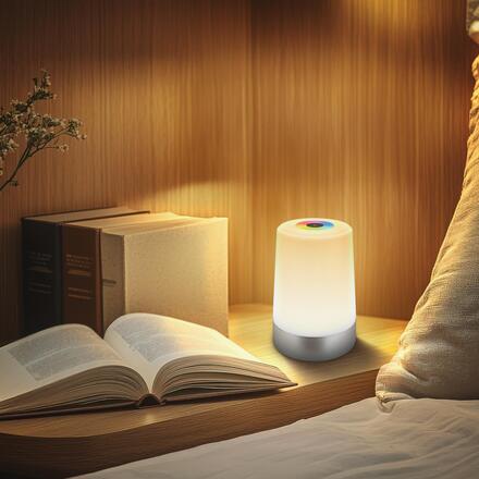 BRILONER Nubsi stolní lampička - 2,8W, 280lm, nabíjecí, LED, stmívatelné, RGB+W, matný chrom 7554014