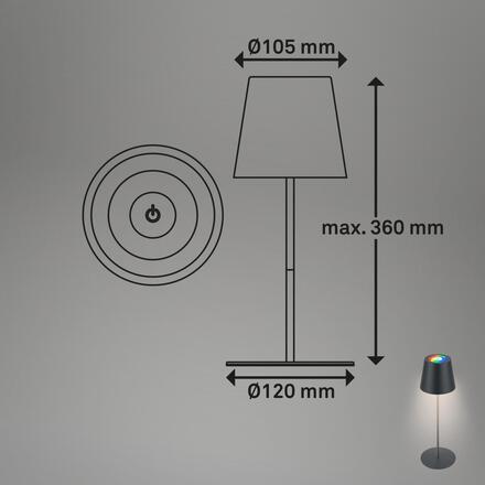 BRILONER Coloris LED stolní lampička Smart nabíjecí, ovládání přes aplikaci, stmívatelné, antracit 7559015