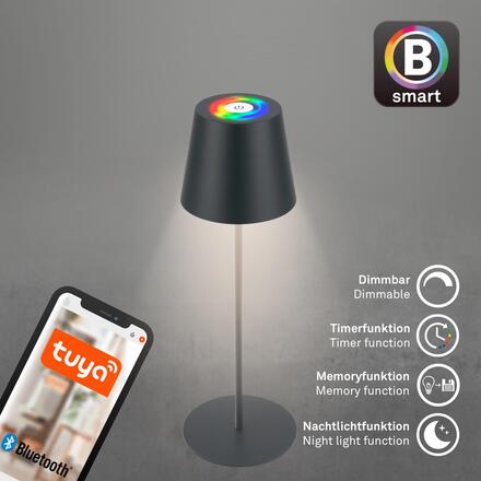 BRILONER Coloris LED stolní lampička Smart nabíjecí, ovládání přes aplikaci, stmívatelné, antracit 7559015