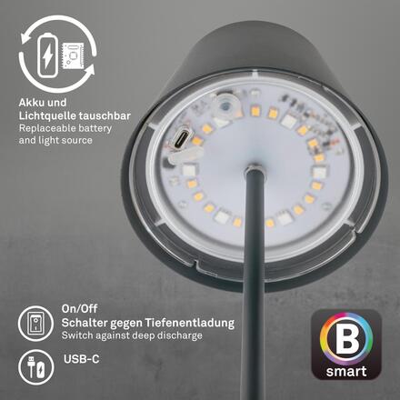 BRILONER Coloris LED stolní lampička Smart nabíjecí, ovládání přes aplikaci, stmívatelné, antracit 7559015